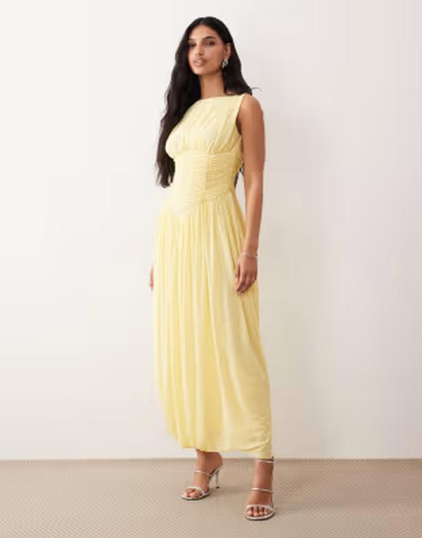 エイソス レディース トップス 衣装 非対称 ASOS DESIGN slash neck asymmetric bubble hem dress インチ lemon