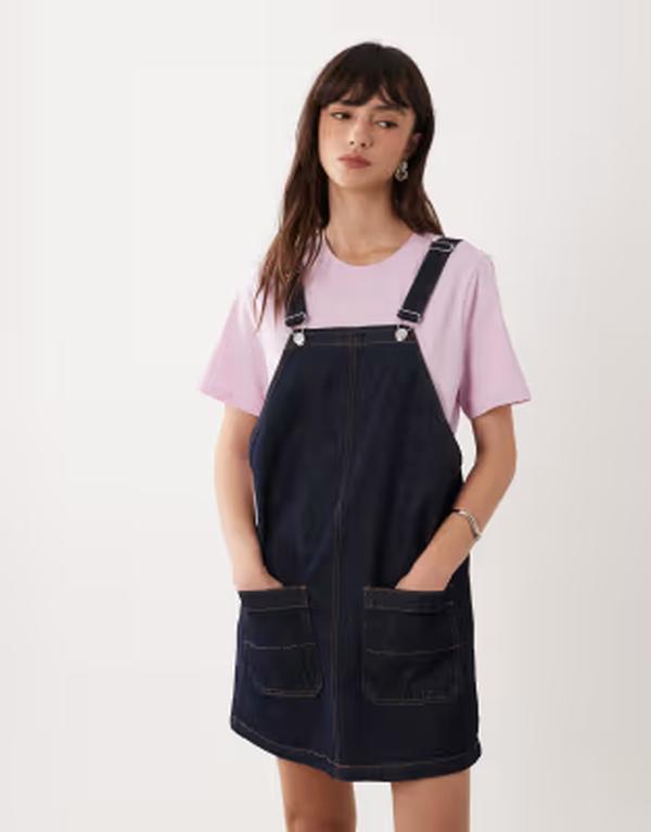 ミスセルフフリッジ レディース トップス ワンピース デニム Misselfridge denim pinafore dress with buckle detail Blue wash ブルー