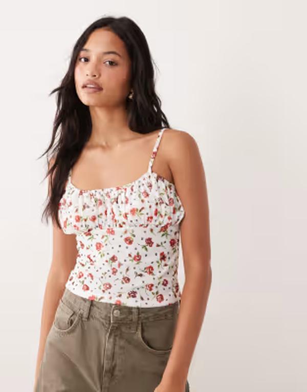 エイソス レディース トップス Tシャツ フラワー柄 プリント ギャザー フラワー ASOS DESIGN ruched bust camin ditsy floral print Ditsy floral print 10,205円