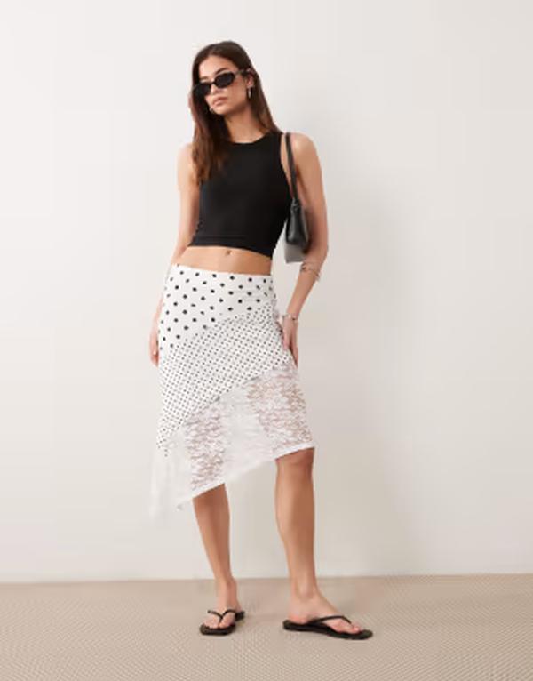 エイソス レディース ボトムスカート ドット柄 ドット プリント ASOS DESIGN handkerchief hem skirt in polka dot print Spot Print ドット