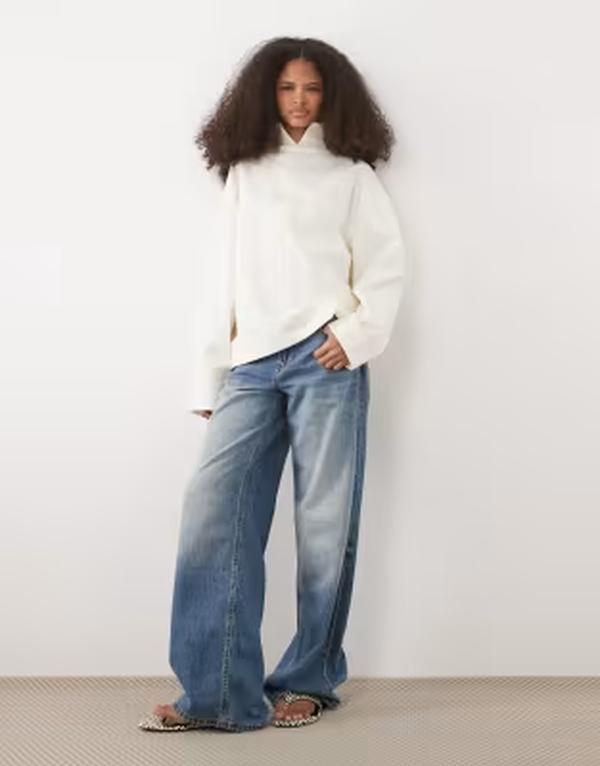 エイソス レディース トップス プルオーバー ハーフジップ ハイネック ASOS DESIGN high neck long sleeve top with quarter zip CREAM 皮膚軟化剤