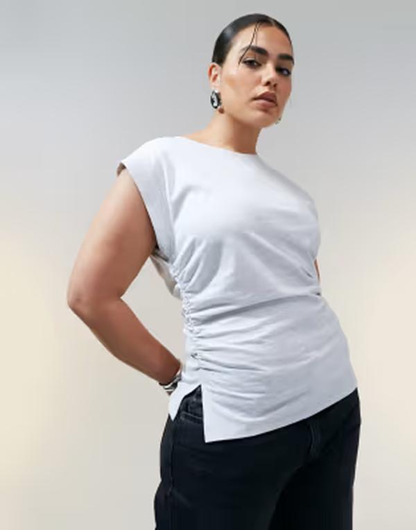 エイソス レディース トップス ベスト ASOS Curve ASOS DESIGN Curve corset waist sharp shoulder tank top ice heather Ice Marl マール