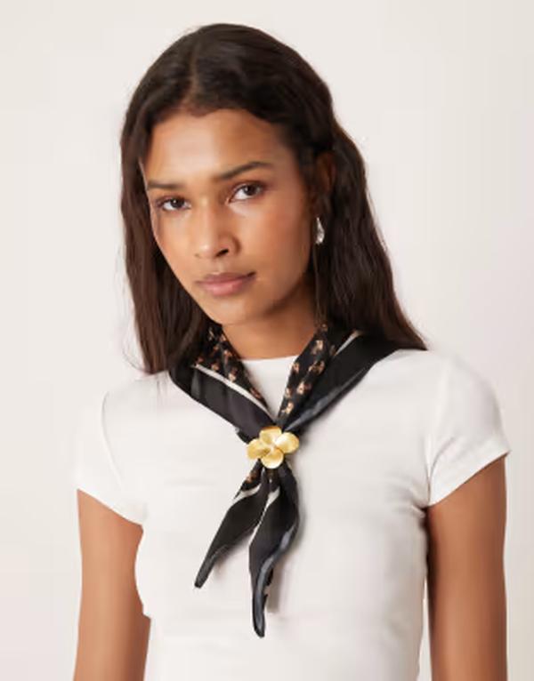 アクセサライズ レディース アクセサリー マフラー・ストール・スカーフ プリント Accessorize abstract motift printed scarf Black ブラック