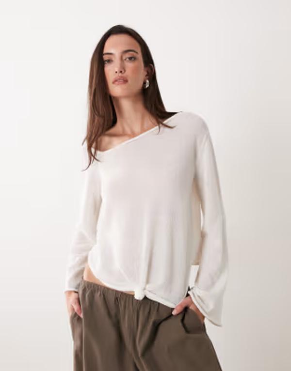 ミスセルフフリッジ レディース アウター 編み物・プルオーバー シアー Misselfridge sheer knit knot detailong sleeve top インチ cream 皮膚軟化剤 ニット・セーター-トップス