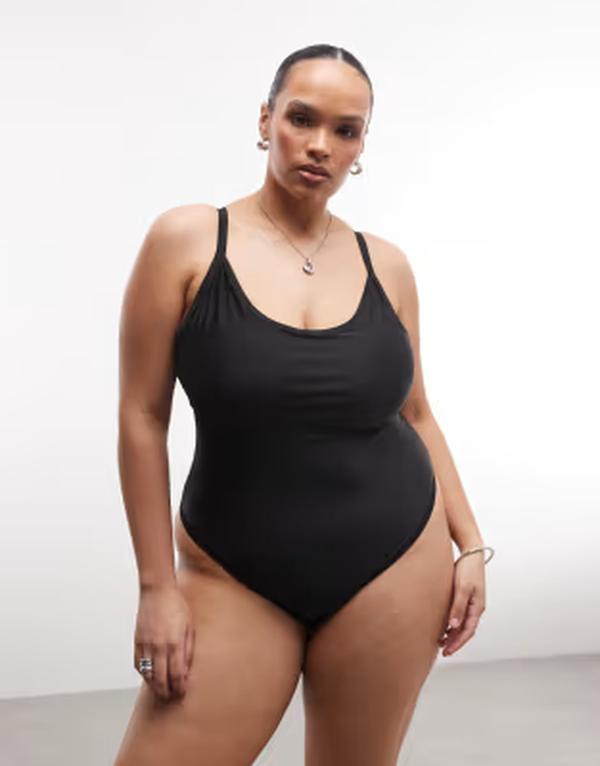 コルージョン レディース 水着 上下セット プラスサイズ COLLUSION Pluscoop neck swimsuit Black ブラック
