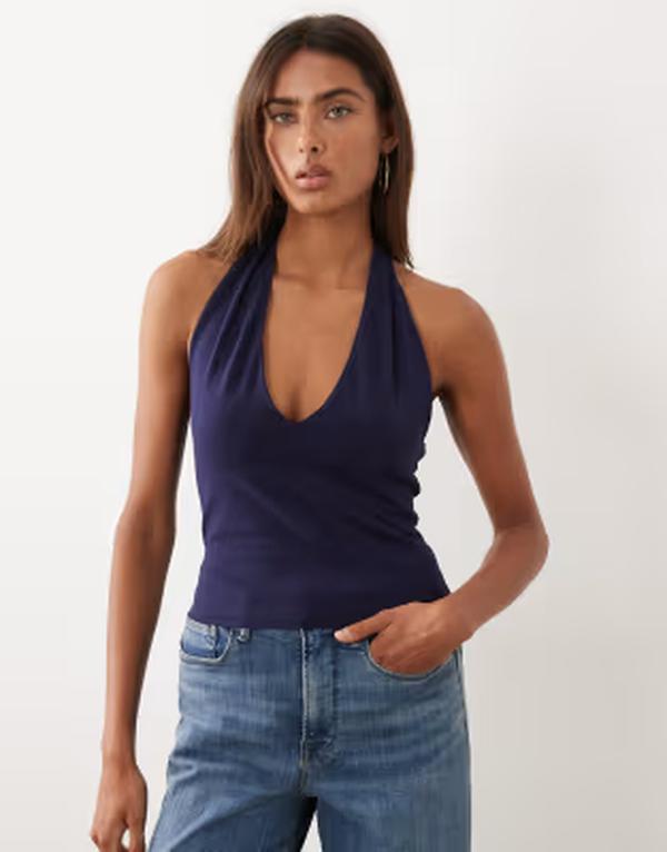 グッドアメリカン レディース トップス ベスト ホルター Good American super stretchalter neck tank top horizon ink ネイビー