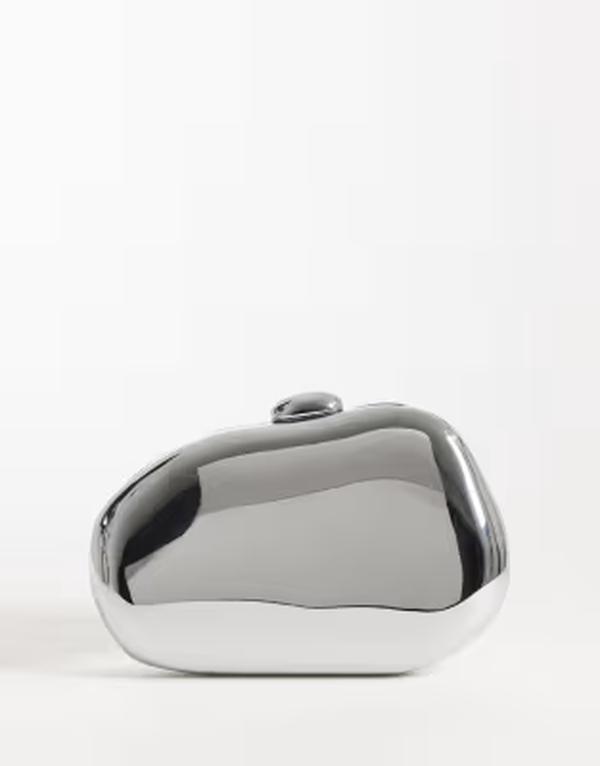 エイソス レディース バッグ ASOS DESIGN abstract hardbox clutch purse with cross body strap SILVER シルバー