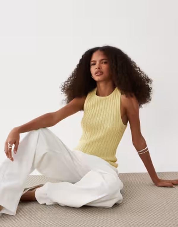 エイソス レディース トップス タンクトップ リブ ASOS DESIGN ribbed racer boucle tank top in yellow イエロー