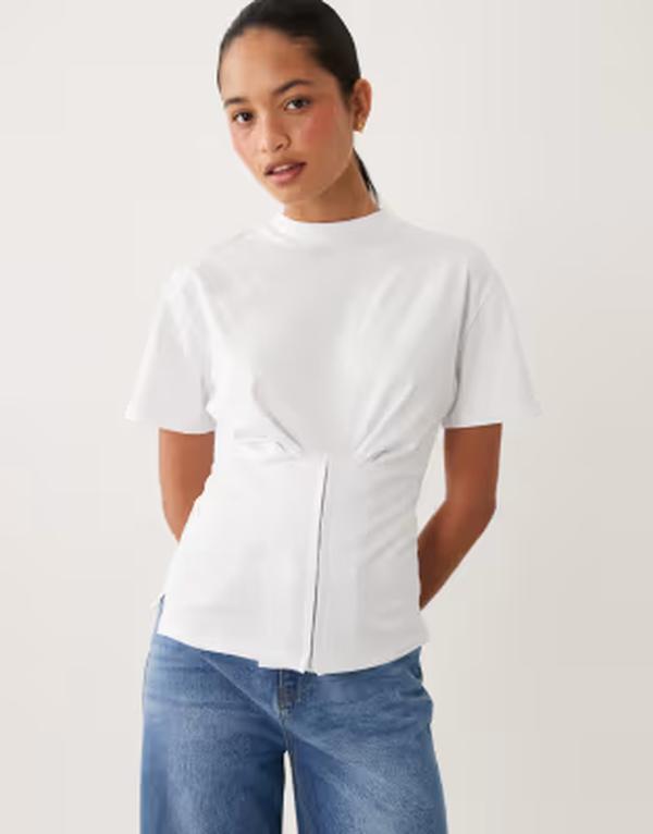 エイソス レディース トップス Tシャツ ASOS DESIGN short sleeve corset detailing waistop WHITE ホワイト