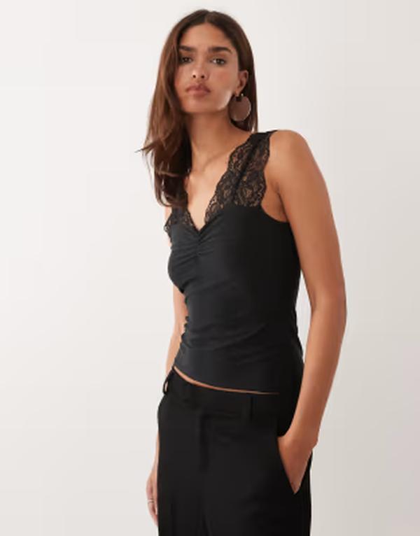 エイソス レディース トップス シャツ レース ASOS DESIGN lace detailing top Black ブラック