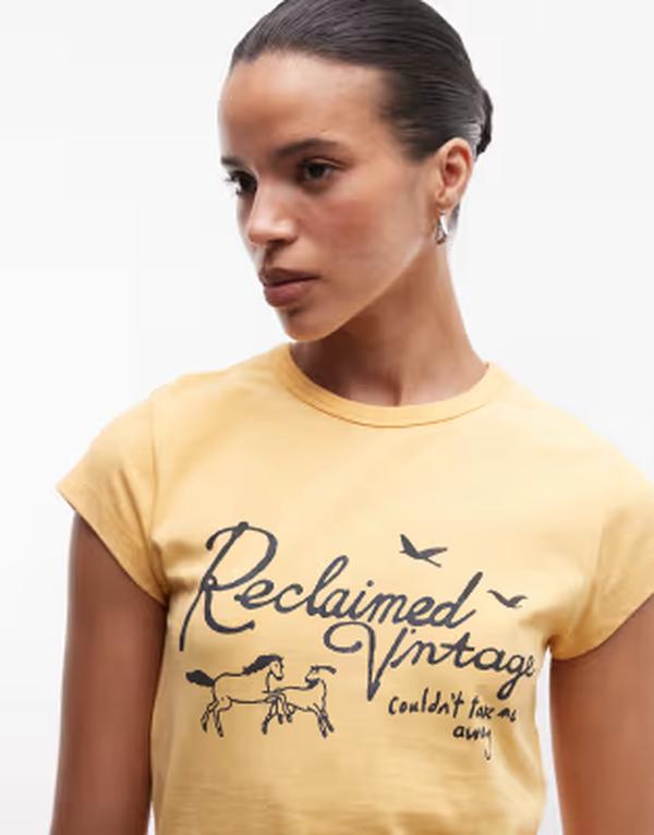 リクレイム ヴィンテージ レディース トップス プルオーバー 刷り上げる Reclaimed Vintage baby tee withorse print YELLOW 黄色