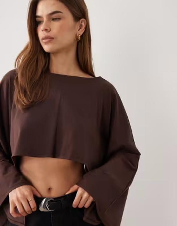 エイソス レディース トップス プルオーバー ケープひな型 旗がしら ケープ プルオーバー ASOS DESIGN jersey cape style top BROWN 赤銅色