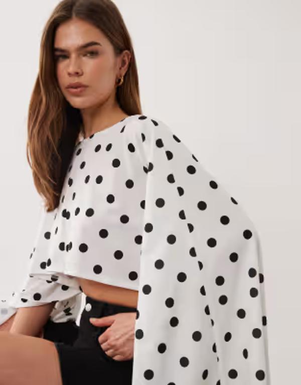 エイソス レディース トップス Tシャツ ケープデザイン ドット プリント キャップ ケープ ジャージー ASOS DESIGN jersey cape style topolka-dot print Polka dot ドット