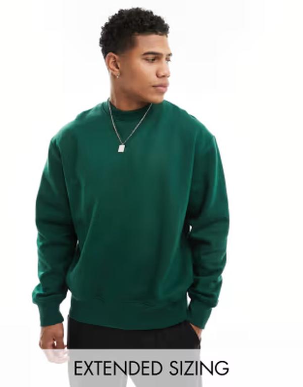 エイソス メンズ アウター パーカー・スウェット シャツ ASOS DESIGN premium heavyweight sweatshirt in dark Green グリーン