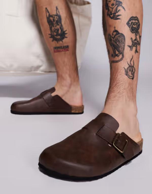 エイソス メンズ シューズ サンダル ASOS DESIGN mule clog sandals with cork soles Brown ブラウン 13,634円