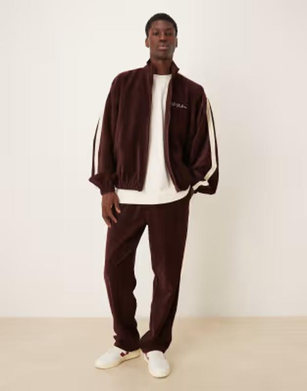 エイソス メンズ アウター ジャケット・ブルゾン ASOS DESIGN cord track jacket with embroidery Burgundy バーガンディ