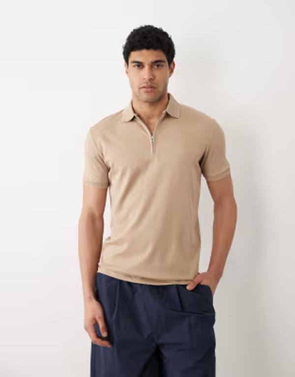 セレクティッド メンズ トップス ポロシャツ ハーフジップ Selected half zipolo shirt Savannah Tan タン｜ReVida 店