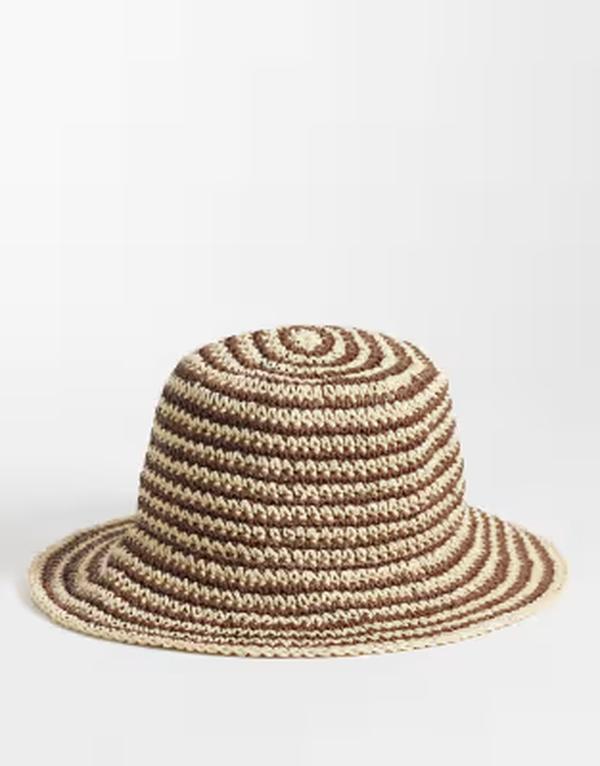 アクセサライズ レディース アクセサリー 帽子 Accessorize chocolate stripe bucket hat BROWN ブラウン