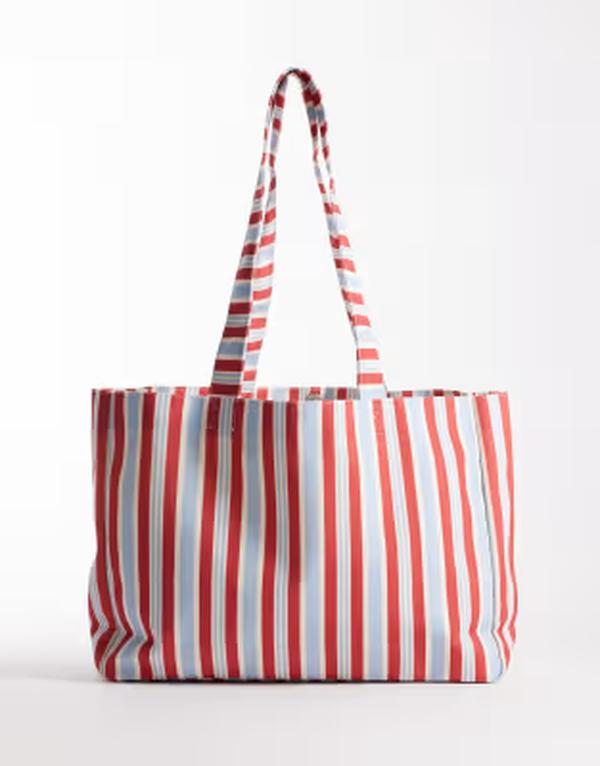 マイアクセサリーズ レディース バッグ My Accessoriestriped large canvas tote bag and RED レッド