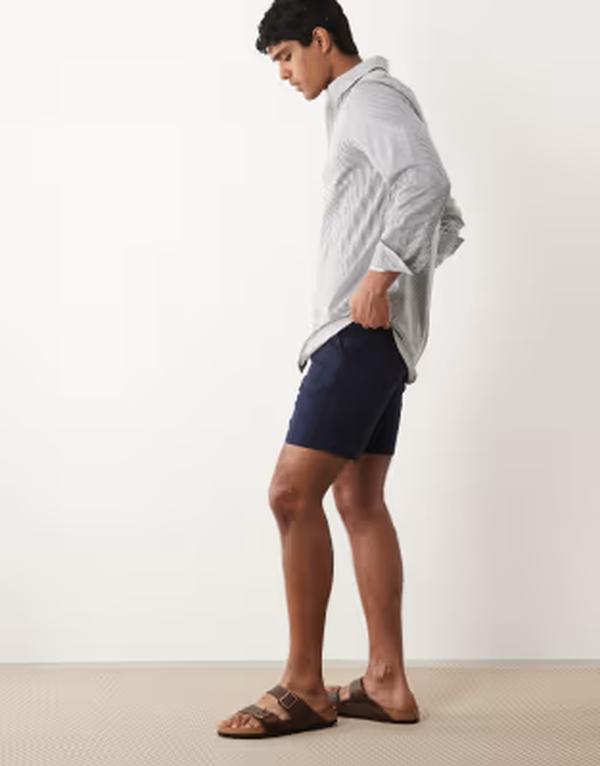 エイソス メンズ ボトムス ハーフパンツ・ショーツ スリムフィット ショートパンツ ASOS DESIGN slim fit chino shorts in mid length NAVY ネイビー