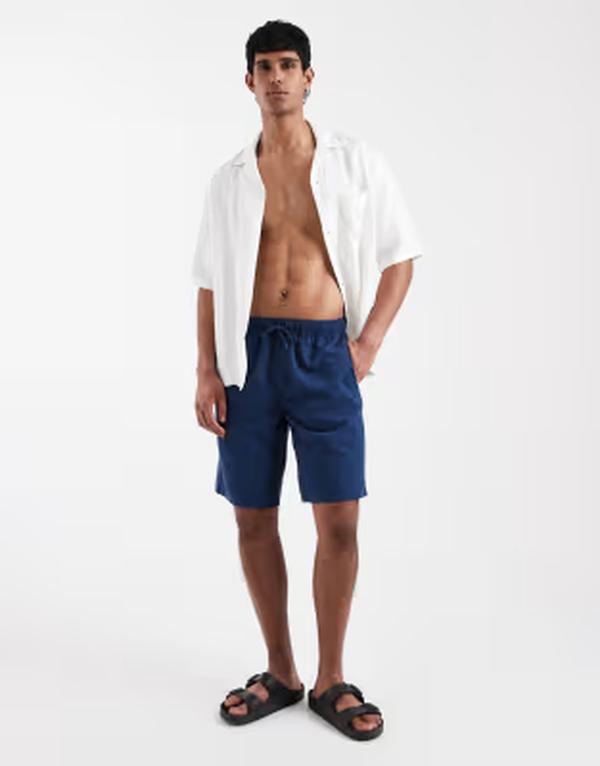 エイソス メンズ 水着 ハーフパンツ・ショーツ ショートパンツ ASOS DESIGN swim shorts in long length NAVY ネイビー