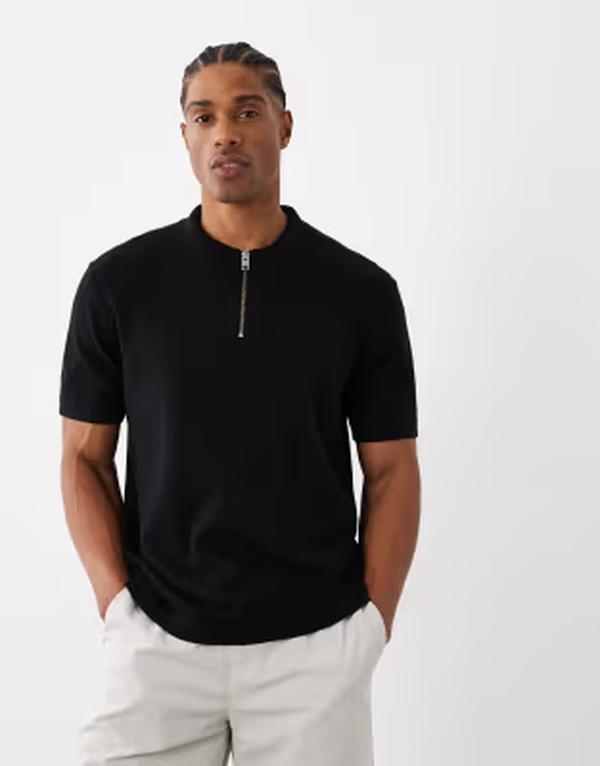 ジャック アンド ジョーンズ メンズ トップス ポロシャツ ニット Jack & Jones knit partial zipolo Black ブラック