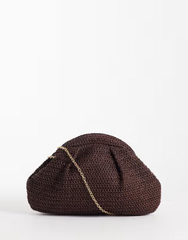 グラマラス レディース バッグ Glamoroustraw pillow clutch purse Dark brown ブラウン