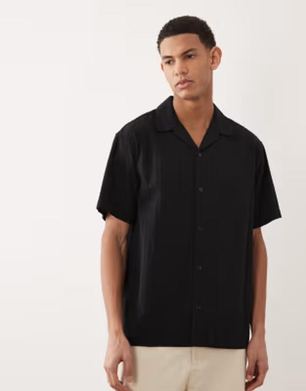 ジャック アンド ジョーンズ メンズ トップス シャツ Jack & Jones textured shirt with short sleeves Black ブラック