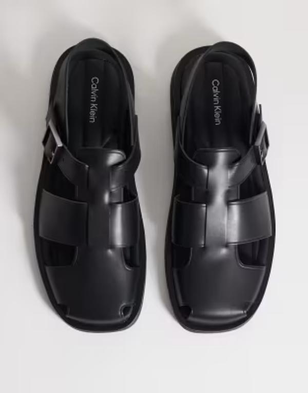 カルバンクライン メンズ シューズ サンダル なめし革 Calvin Klein realeather fisherman sandals Black 黒いこと スリッポン-メンズ靴-靴