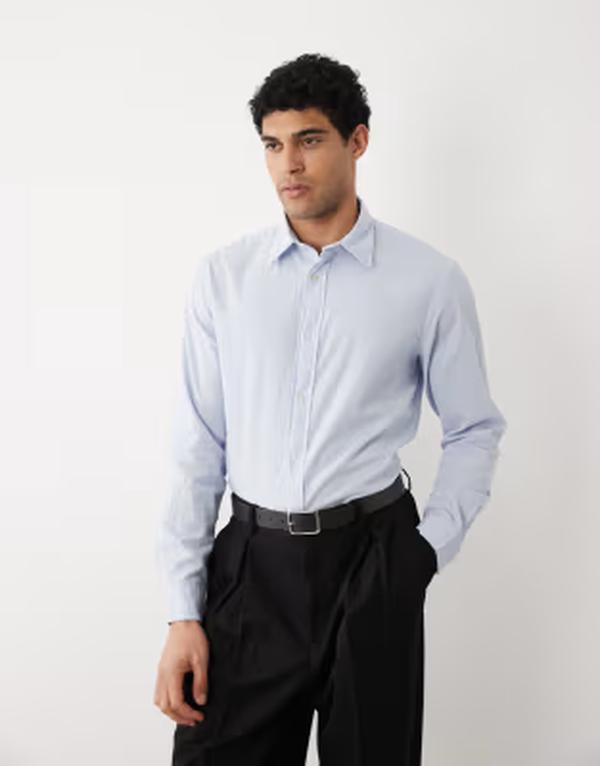 ジャック アンド ジョーンズ メンズ トップス シャツ Jack & Jones Premium seersucker striped shirt in light Chambray Blue ブルー