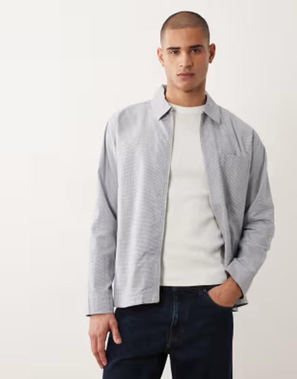 セレクティッド メンズ トップス シャツ コットン Selected 100% cotton double zip overshirt micro plaid Blue Mirage ブルー