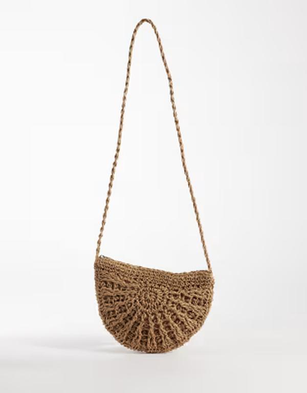 ピーシーズ レディース バッグ Pieces half moon crossbody bag inatural straw Natural