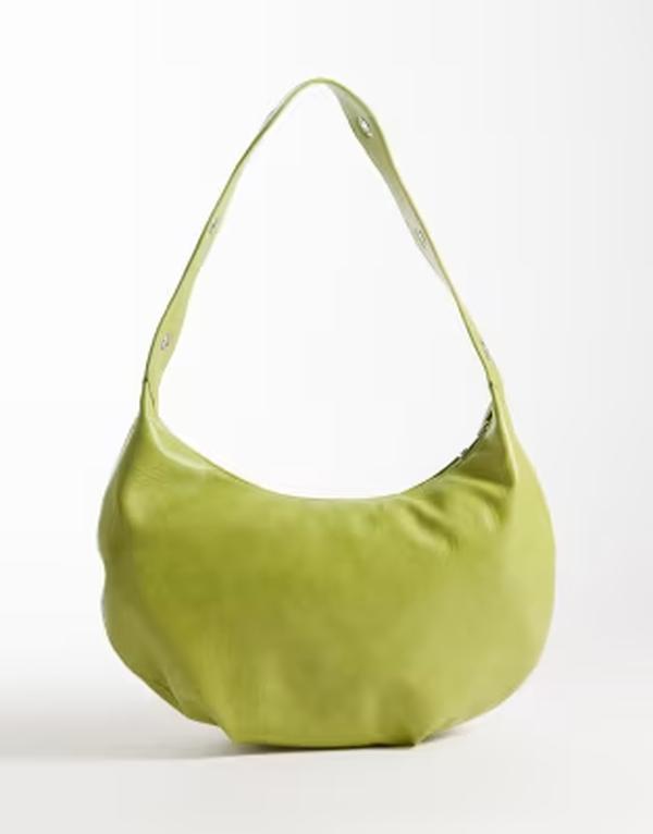 ピーシーズ レディース 御徒面子 Pieces half moon eyelet strap detail shoulder bag インチ celery Green 緑であること