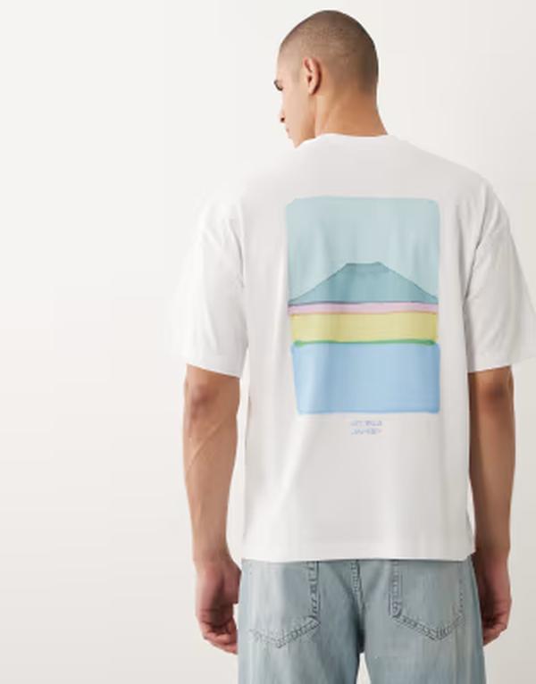 セレクティッド メンズ トップス Tシャツ プリント Selected oversized T-shirt with mount fuji backprint Bright White ホワイト