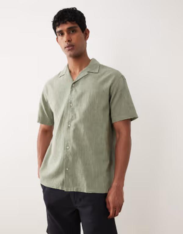 ジャック アンド ジョーンズ メンズ トップス シャツ リネン Jack & Jones linen mix camp collar shirt in sage New sage セージ 13,485円