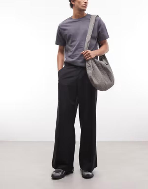 週日 メンズ ボトムス 心地好いズボン下 Weekday lowaisted baggy suit pants Black 黒いこと