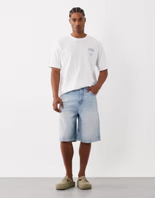 エイソス メンズ ボトムス 二分の一ズボン下・さる股引き ASOS DESIGN mid length jorts インチ light wash blue with rip Light washed blue 青色