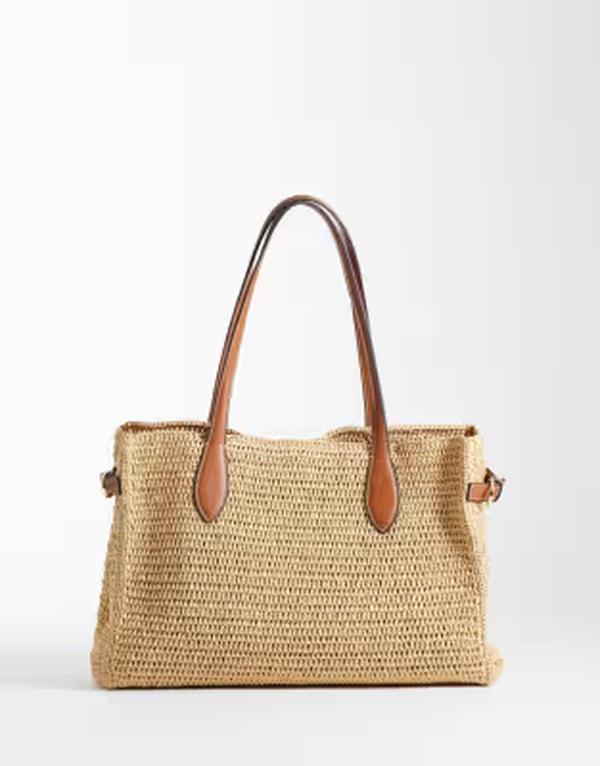 マンゴ レディース バッグ Mango woven rectangle adjustable shoulder bag BEIGE ベージュ