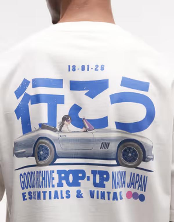 エイソス メンズ トップス Tシャツ グラフィック ASOS DESIGN oversized t-shirt with car graphic in cream Coconut milk クリーム