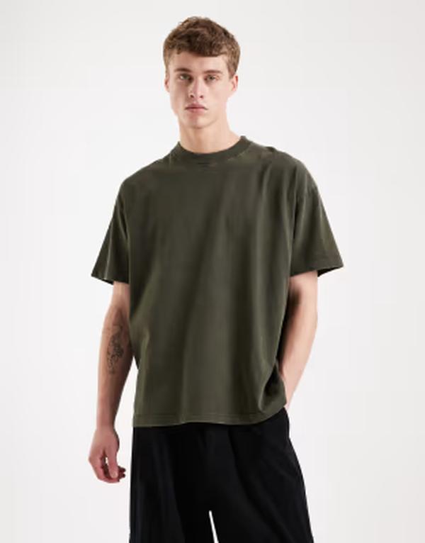 ブレーブソウル メンズ トップス Tシャツ Brave Soul oversized 240gsm acid wash t-shirt Khaki カーキ