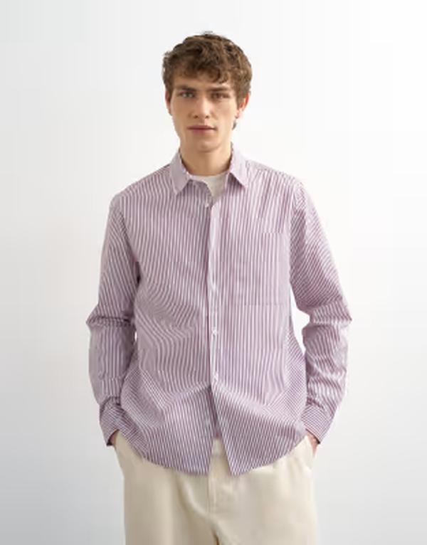 トップマン メンズ トップス シャツ リラックスフィット Topman relaxed fit striped shirt PURPLE パープル