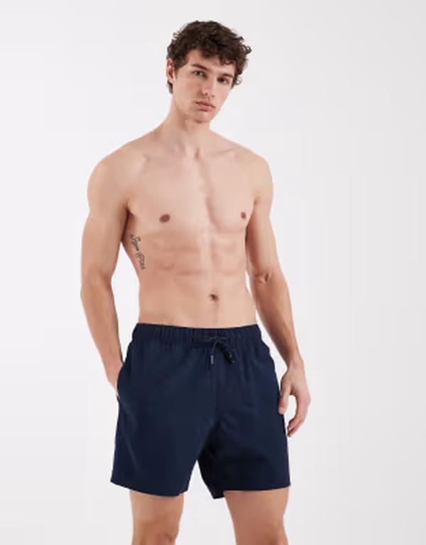 エイソス メンズ 水泳着 二分の一ズボン下・さる股引き 遊撃手ズボン下 ASOS DESIGN swim shorts インチ mid length NAVY 米国海軍