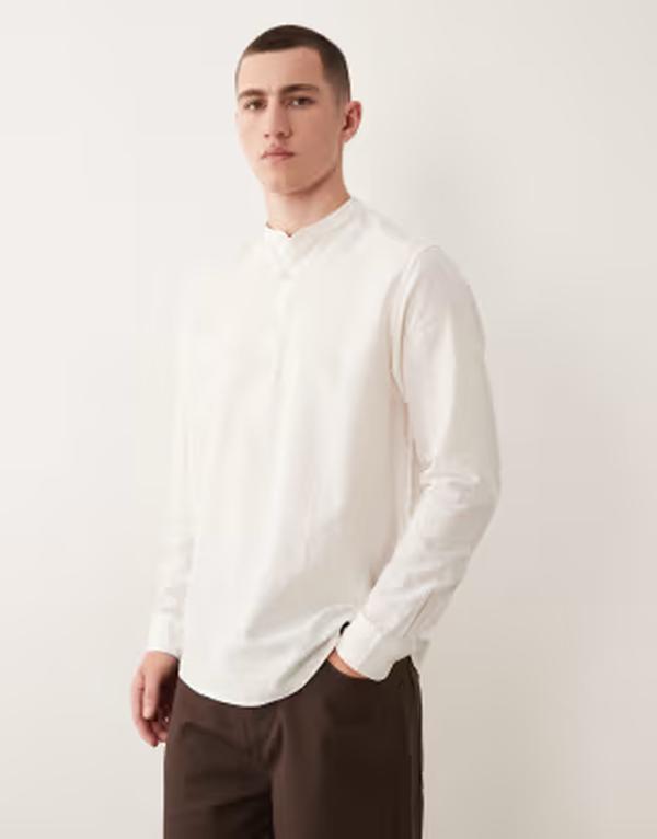 ジャック アンド ジョーンズ メンズ トップス シャツ リネン Jack & Jones linen blend overhead shirt White ホワイト