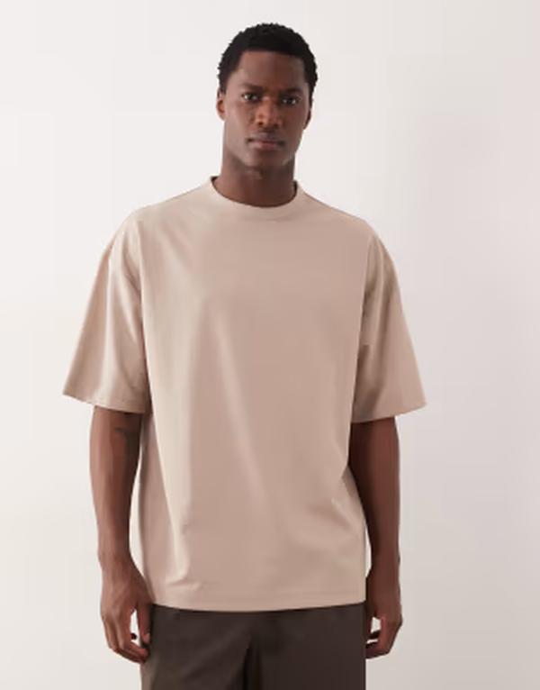 エイソス メンズ トップス Tシャツ コットン ASOS DESIGN breatheMAX heavyweight oversized T-shirt in stone cotton blend String ストーン