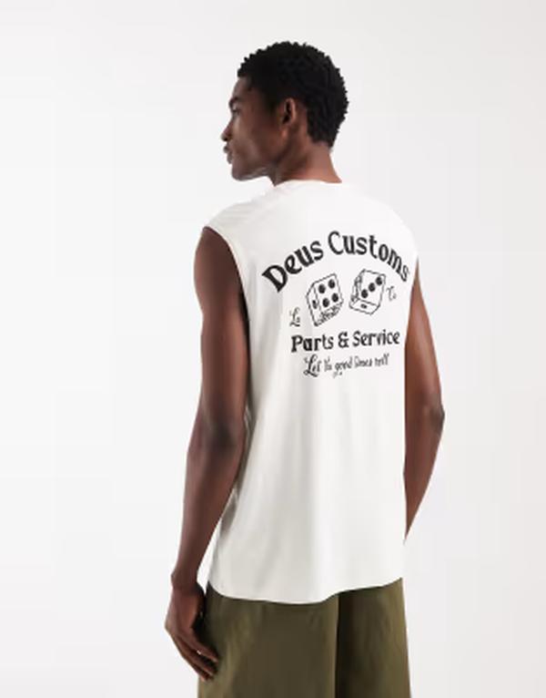 デウス 抽出エキス マキナ メンズ トップス プルオーバー 刷り上げる 綿織物 ロゴタイプ Deus Ex Machina 100% cotton tank top with back print logo motif WHITE 白いこと