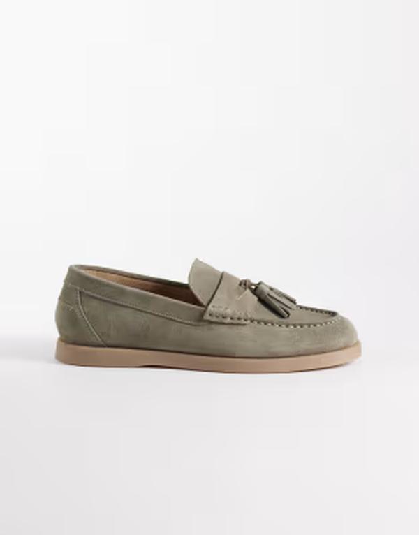 エイソス メンズ シューズ スリッポン・ローファー スエード ASOS DESIGN tasseloafers-green suede Khaki カーキ｜ReVida 店