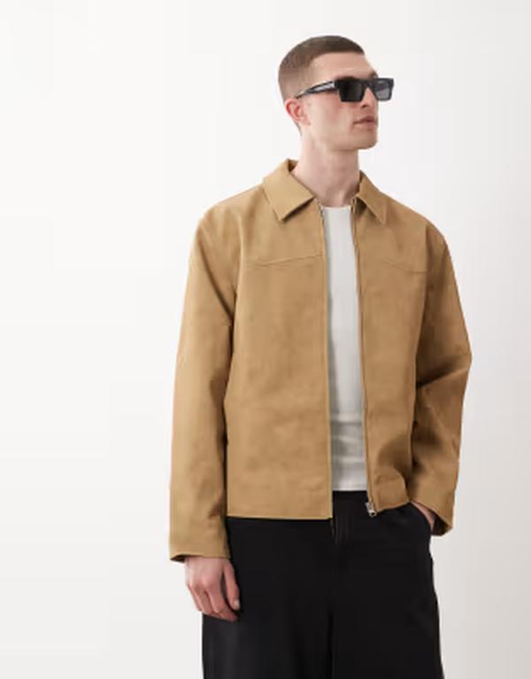 エイソス メンズ アウター 上衣・上衣 スエードクロス ASOS DESIGN faux suede harrington jacket インチ dark stone Dark stone 石ころ