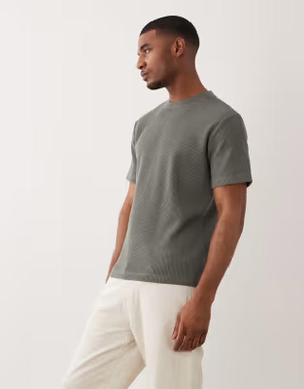 オンリーアンドサンズ メンズ トップス Tシャツ リラックスフィット ONLY & SONS relaxed fit waffle T-shirt in sage Castor gray グレー｜ReVida 店
