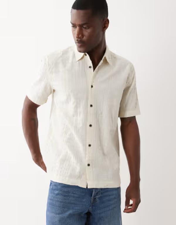 オンリーアンドサンズ メンズ トップス シャツ ONLY & SONShort sleeve textured shirt in cream Egret クリーム