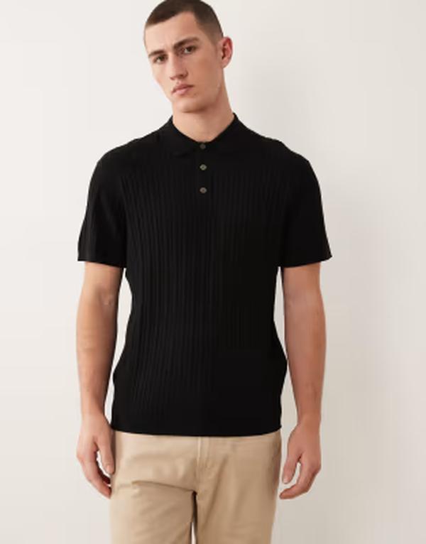 ジャック アンド ジョーンズ メンズ トップス ポロシャツ ニット Jack & Jones cable knit polo with short sleeves Black ブラック 11,665円
